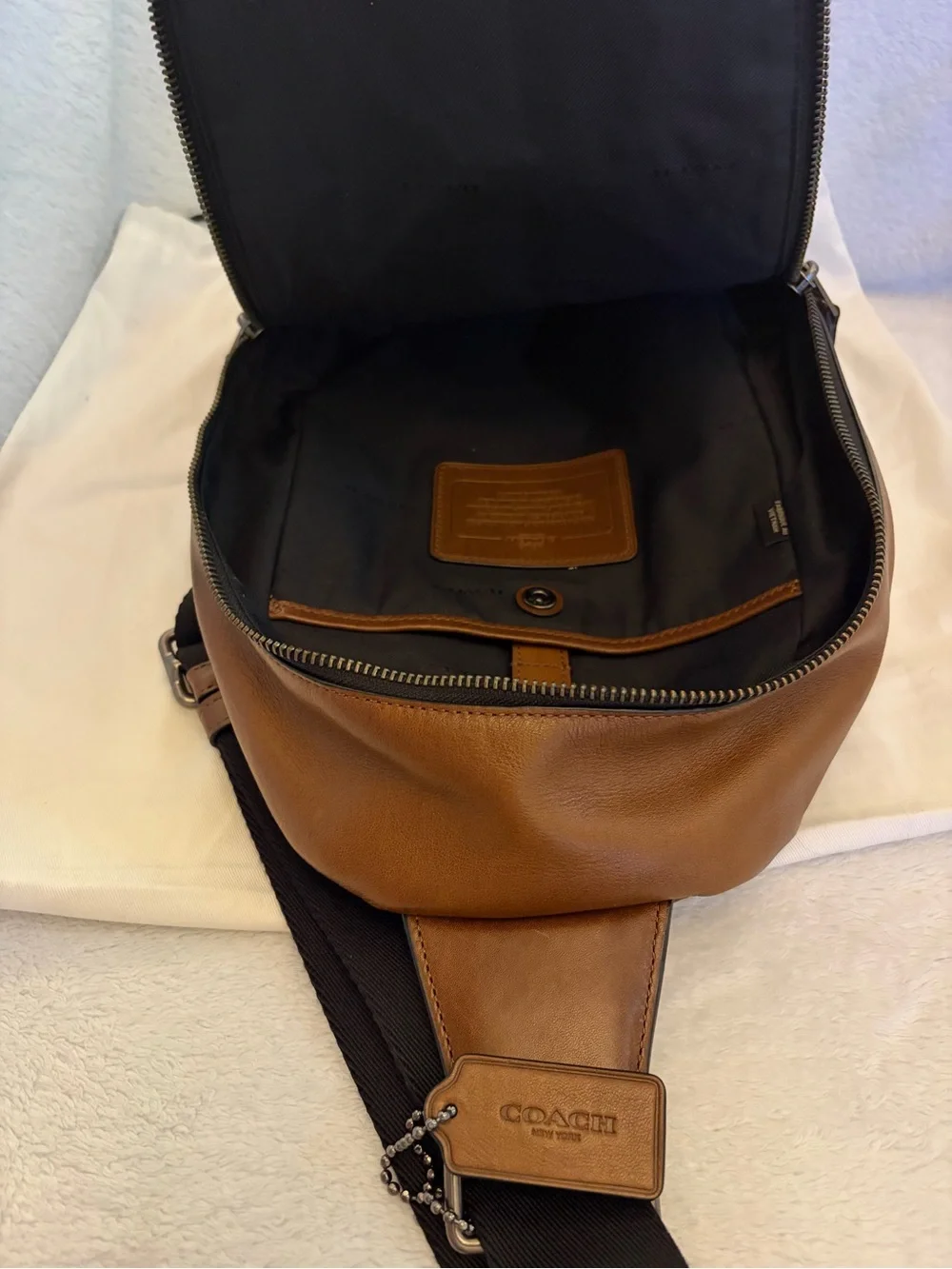 Coach Brown Leather Belt Bag with Black and Tan Stripes
